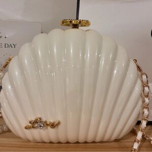 Chanel GWP White Shell Clutch with Gold Accents